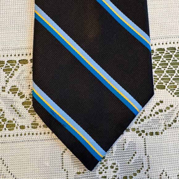 Vintage Chadwick by Wembley REPP Black/Blue/Yellow Stripe Men’s Necktie Preppy - Picture 7 of 13